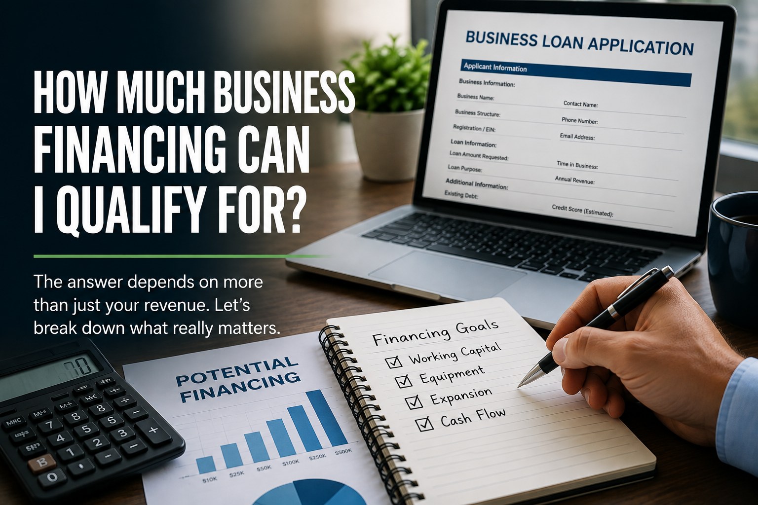 Business owner reviewing business financing options and loan qualifications